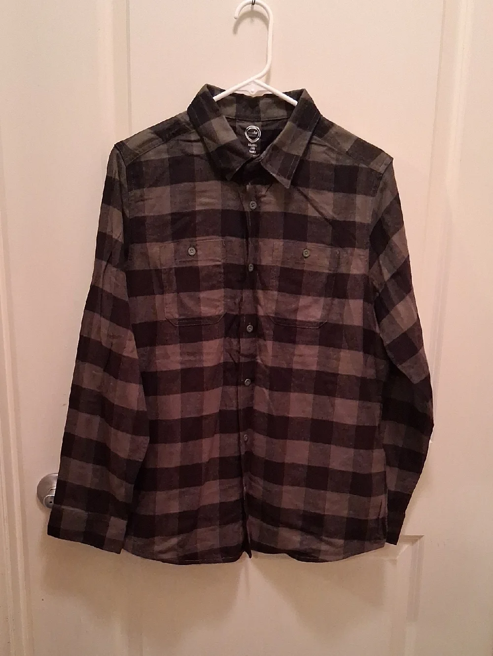 Wonder Nation Olive Green  and Black Plaid Button-Up Shirt
